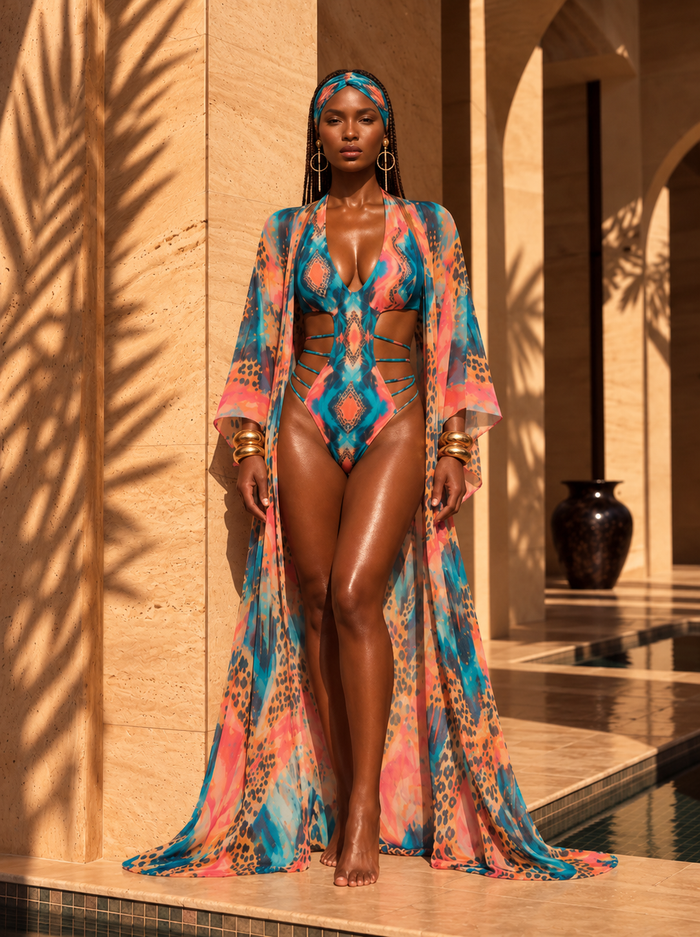 Azure Instinct Mondrian Kimono