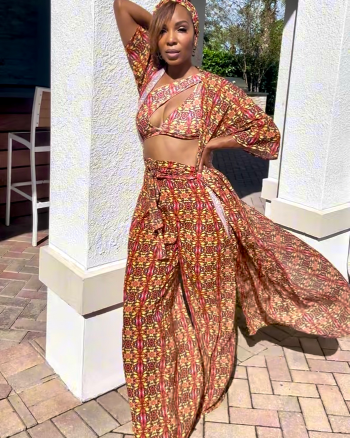 The Red Tribal Print Lacey Asymmetrical Wrap Pants
