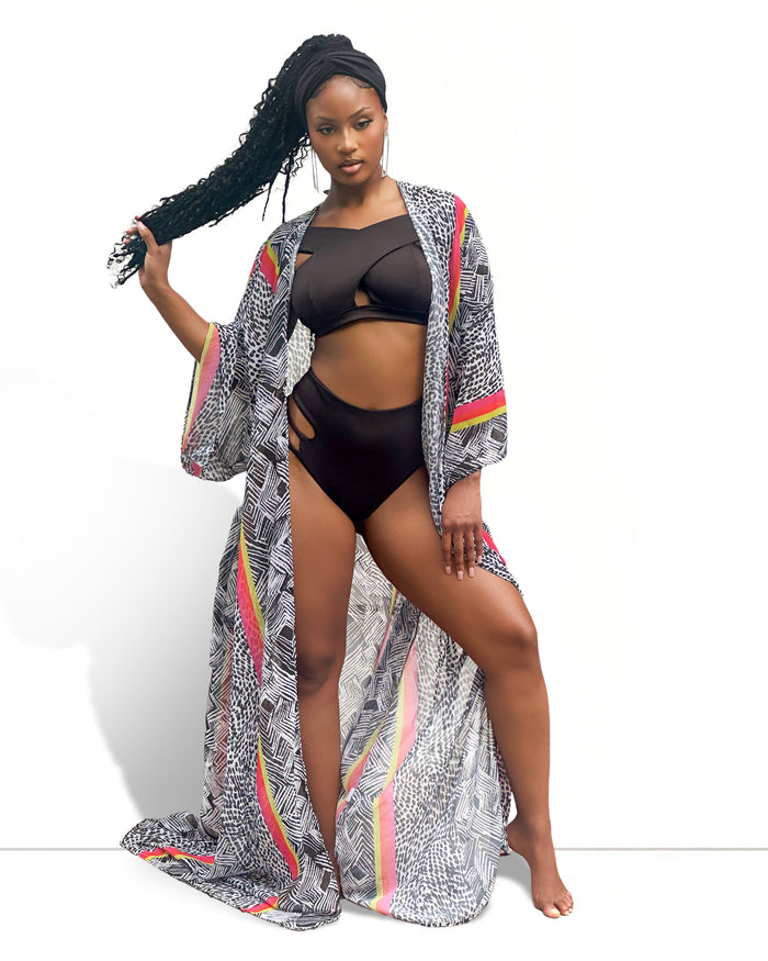 Blk/White Neon Mondrian Kimono