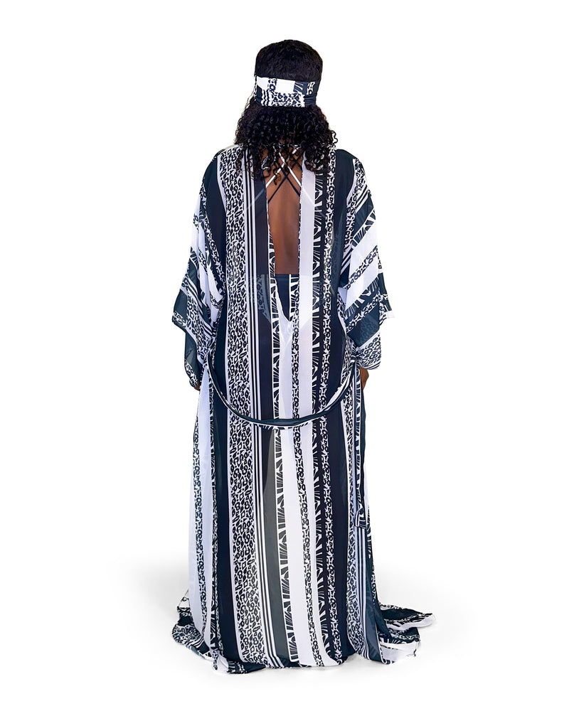 The Blk/White Animal Print Mondrian Kimono