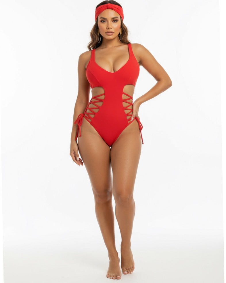Red Malora Lace Up Monokini