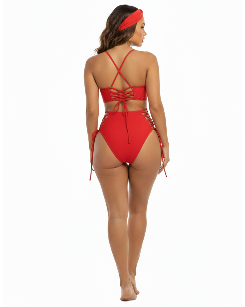 Red Malora Lace Up Monokini