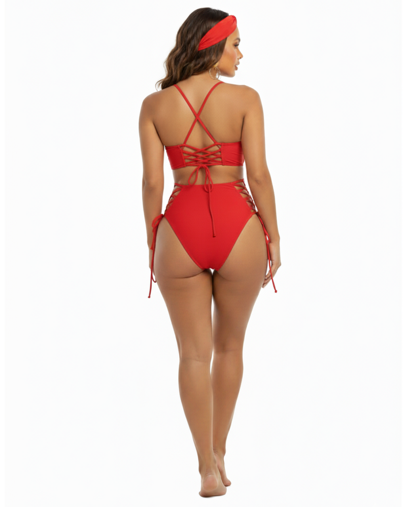Red Malora Lace Up Monokini