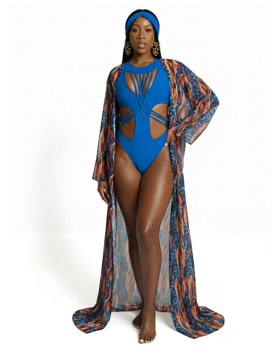 The Blue Leopard Print Mondrian Kimono
