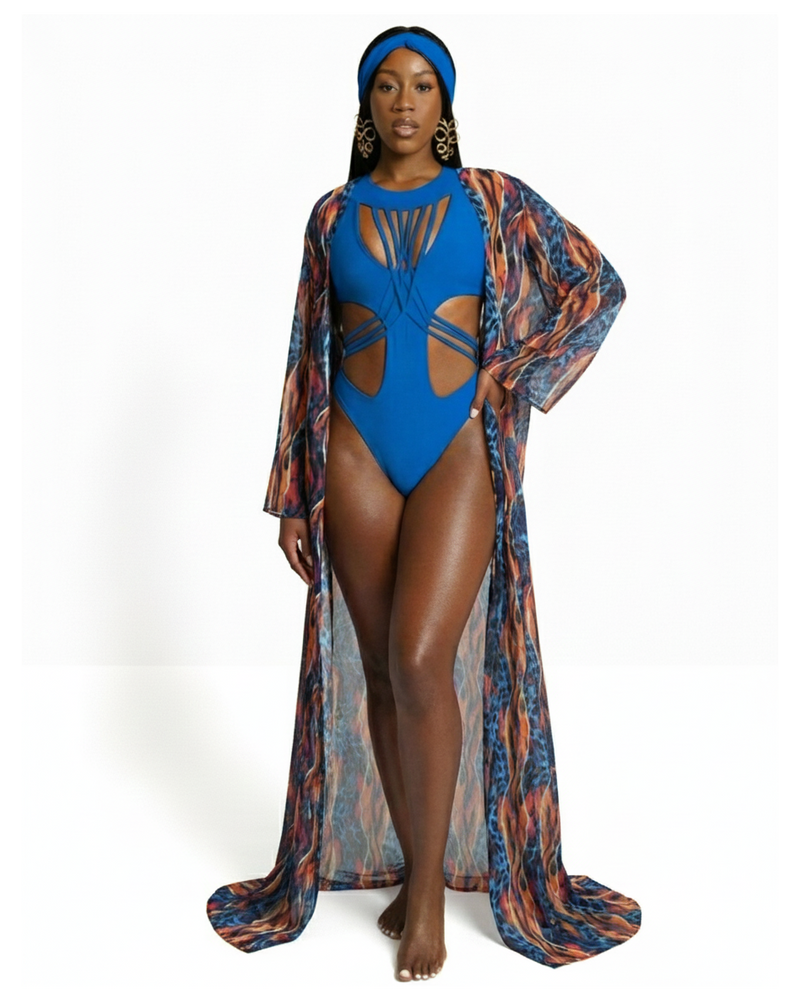 The Blue Leopard Print Mondrian Kimono