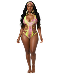 The Malaya Neon Yellow/Pink Leopard Print Cheeky Monokini
