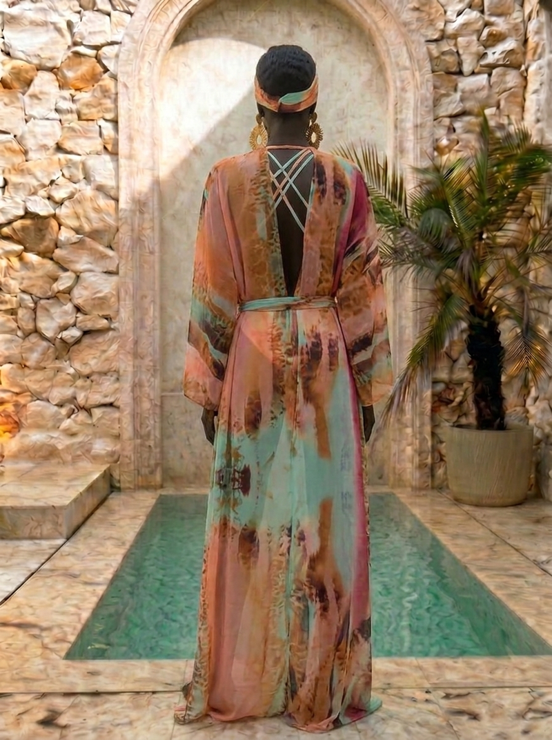 The Apricot Mirage Mondrian Kimono – keva J swimwear