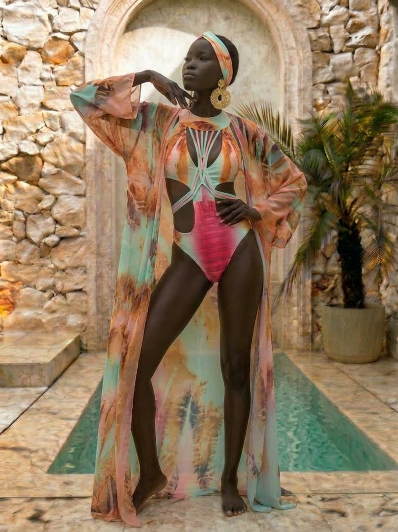 The Apricot Mirage Mondrian Kimono – keva J swimwear